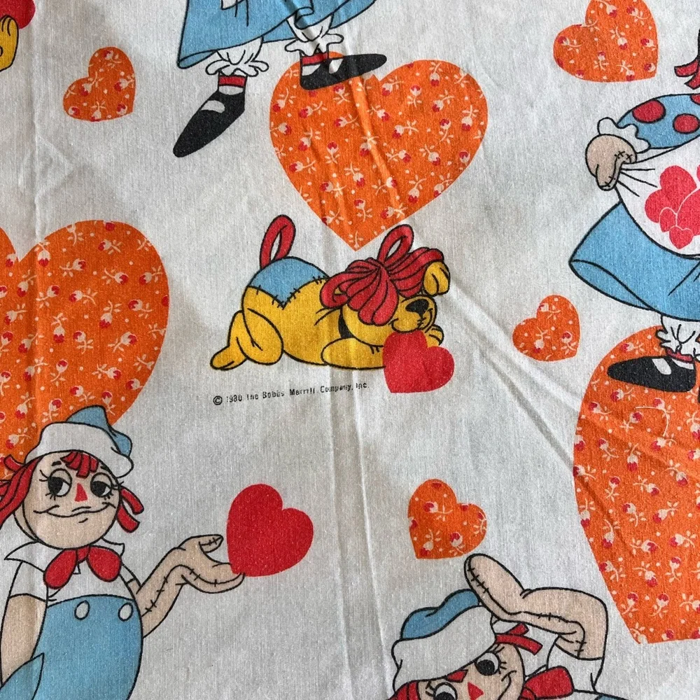 Vintage Raggedy Ann & Andy‎ Twin Sheet 80s Bobbs Merrill USA Cotton Bedding